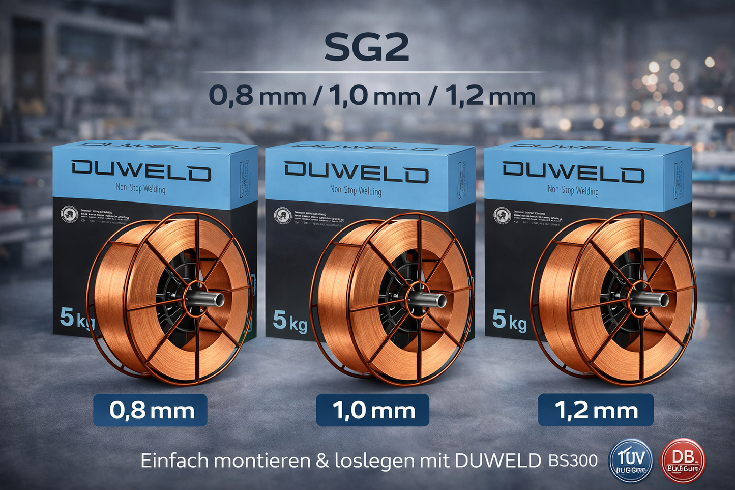 DUWELD Schweißdraht SG2 15 kg – MIG/MAG – 0,8 / 1,0 / 1,2 mm